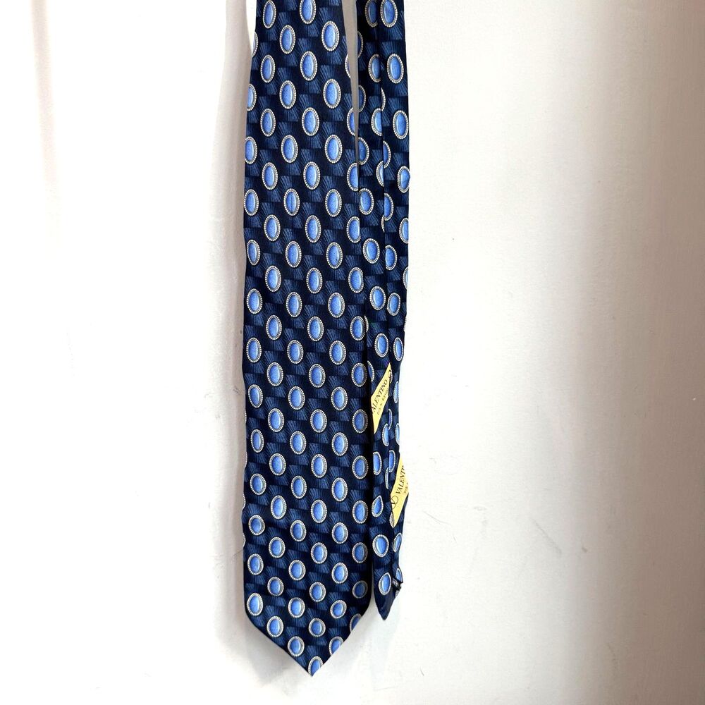 Valentino Cravatte Silk Tie Men’s 4" Blue White Striped Made in Italy Designer - Picture 6 of 8